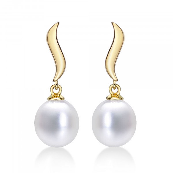 Freshwater Pearl Drop Earrings with White Drop Pearls in 9K Yellow Gold