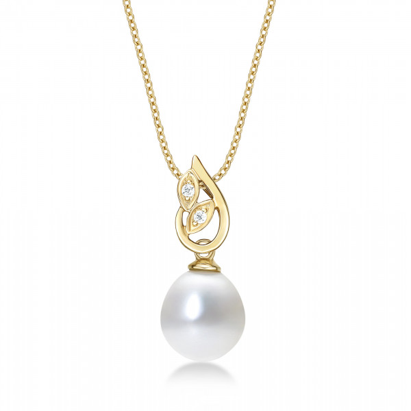 Pearl Necklace with Freshwater Pearl & Cubic Zirconia 9K Yellow Gold