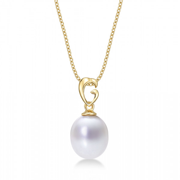 Pearl Drop Pendant Single White Freshwater Pearl in 9K Yellow Gold
