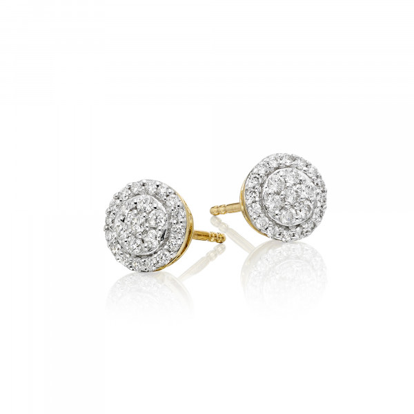 Solar Diamond Cluster Earrings 0.35ct Studs 9K Yellow Gold
