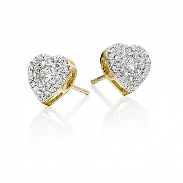 Diamond Heart Earrings 0.40ct Pave Diamond Studs 9K Yellow Gold