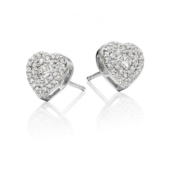 Diamond Heart Earrings 0.40ct Pave Diamond Studs 9K White Gold