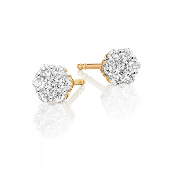 Flower Diamond Cluster Earrings 0.33ct Studs 9K Yellow Gold
