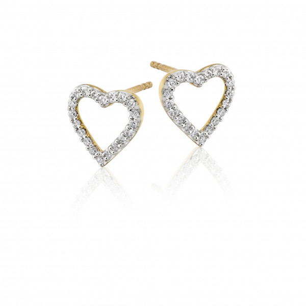 Diamond Heart Earrings 0.25ct Open Heart Studs 9K Yellow Gold