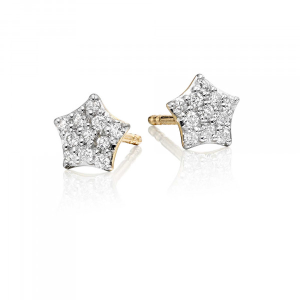 Star Diamond Cluster Earrings 0.17ct Star Shape Studs 9K Yellow Gold