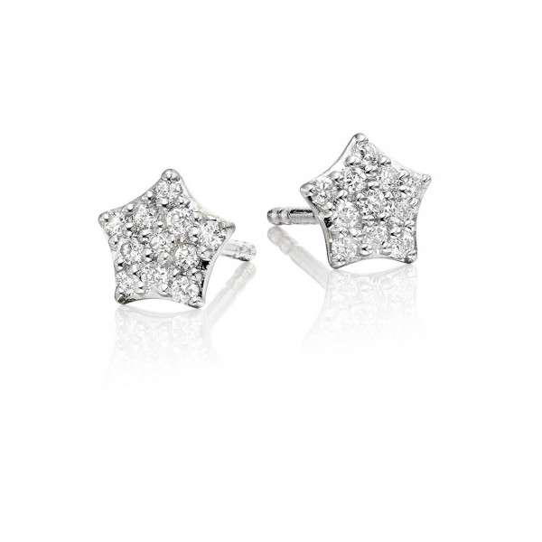 Star Diamond Cluster Earrings 0.17ct Star Shape Studs 18K White Gold