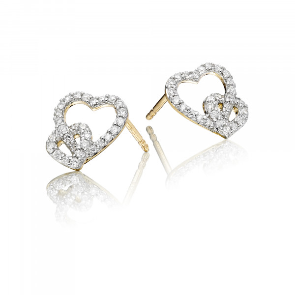 Diamond Heart Earrings 0.25ct Interlocking Heart 9K Yellow Gold