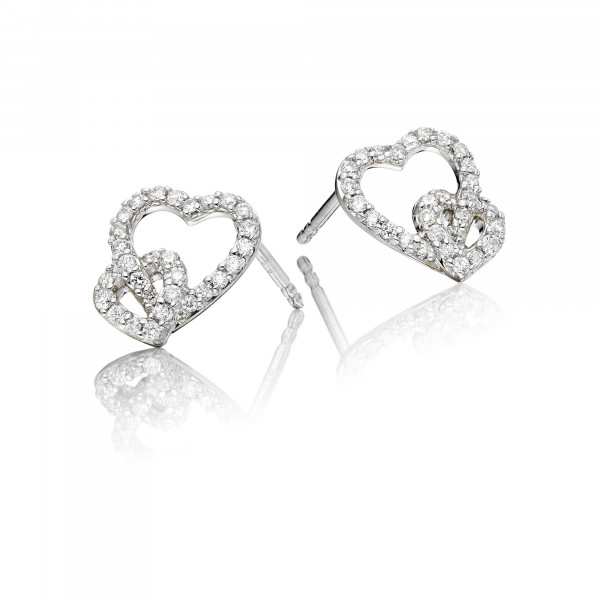 Diamond Heart Earrings 0.25ct Interlocking Heart 9K White Gold