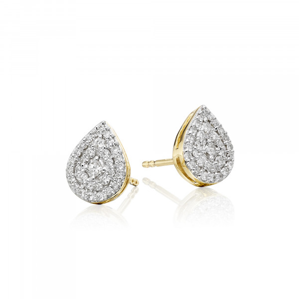 Pear Shape 0.30ct Cluster Diamond Studs In 9K Yellow Gold