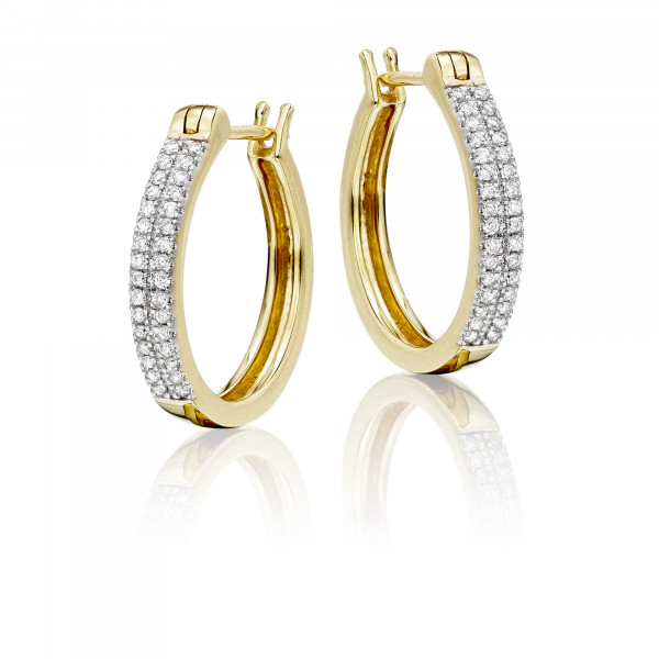 Diamond Hoop Earrings 0.25ct Double Line Hoops 9K Yellow Gold