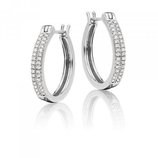 Diamond Hoop Earrings 0.25ct Double Line Hoops 9K White Gold
