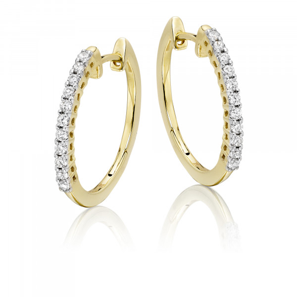 Diamond Hoop Earrings 0.25ct Claw Set Diamond Hoops 9K Yellow Gold