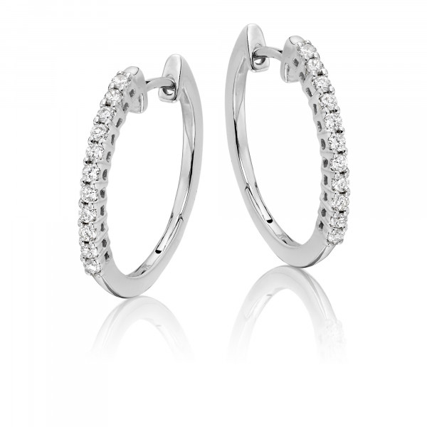 Diamond Hoop Earrings 0.25ct Claw Set Diamond Hoops 9K White Gold