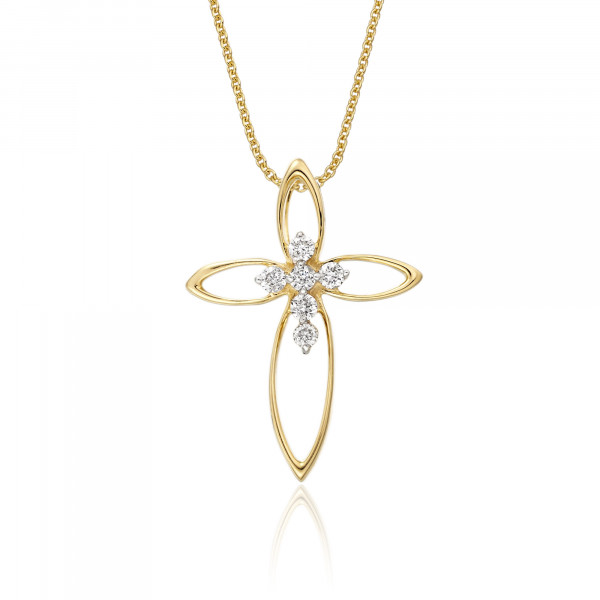 Diamond Cross Pendant 0.08ct In 9K Yellow Gold