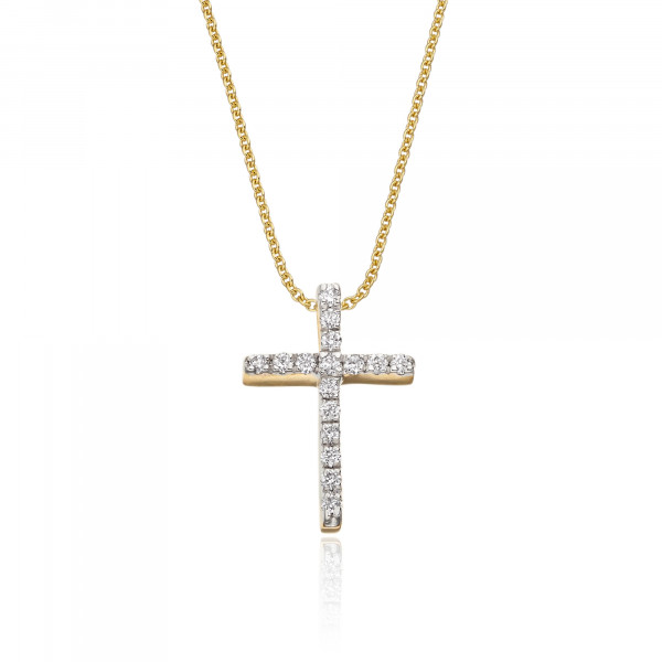 Diamond Cross Pendant 0.10ct In 9K Yellow Gold