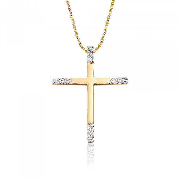 Classic Diamond Cross Pendant 0.15ct In 9K Yellow Gold