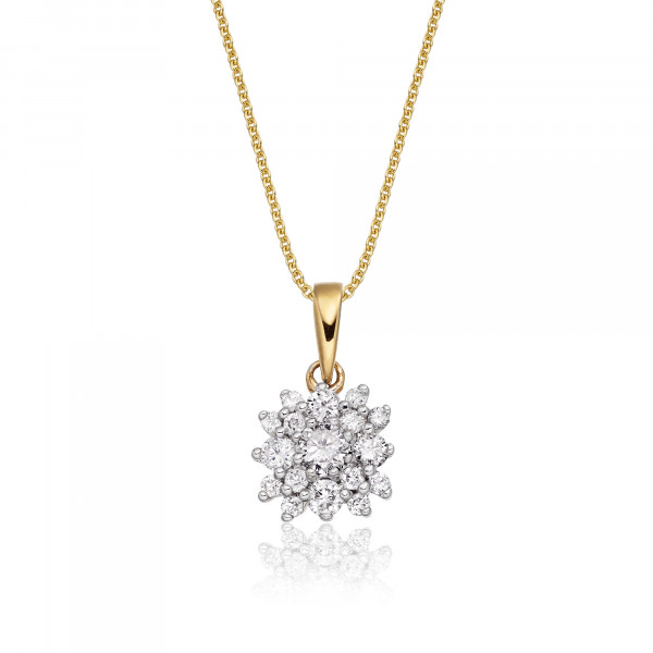 Blossom 0.30ct Cluster Diamond Pendant In 9K Yellow Gold