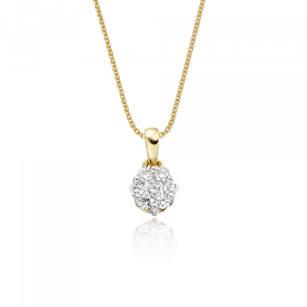 Flower Shape 0.20ct Cluster Diamond Pendant In 9K Yellow Gold