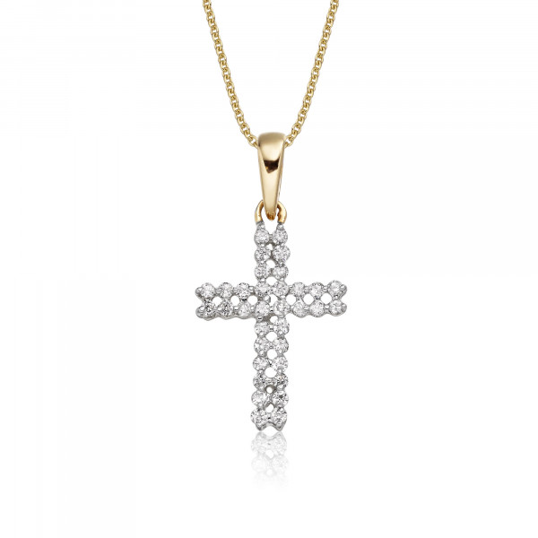 Diamond Cross Pendant 0.17ct In 9K Yellow Gold
