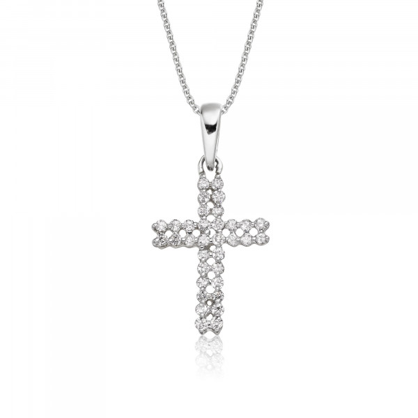 Diamond Cross Pendant 0.17ct In 9K White Gold