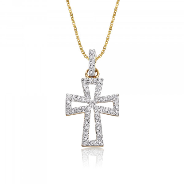 Diamond Cross Pendant 0.15ct In 9K Yellow Gold