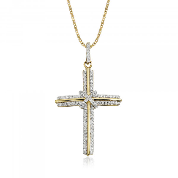 Elevation Diamond Cross Pendant 0.30ct In 9K Yellow Gold