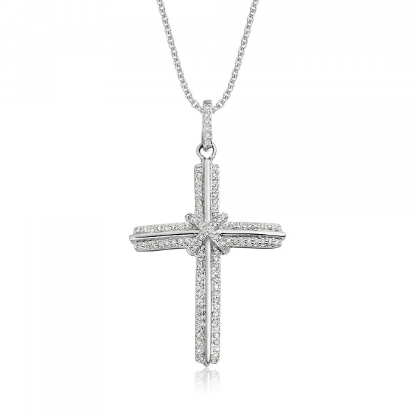 Elevation Diamond Cross Pendant 0.30ct In 18K White Gold