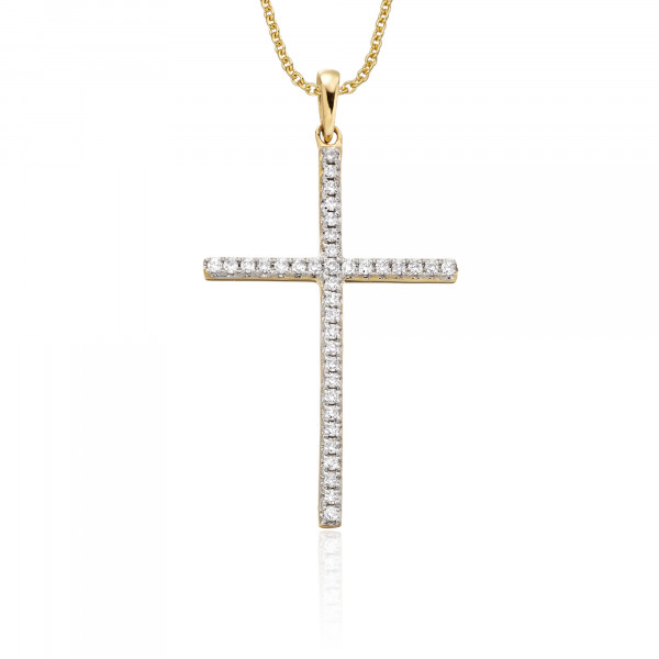 Diamond Cross Pendant 0.30ct In 9K Yellow Gold