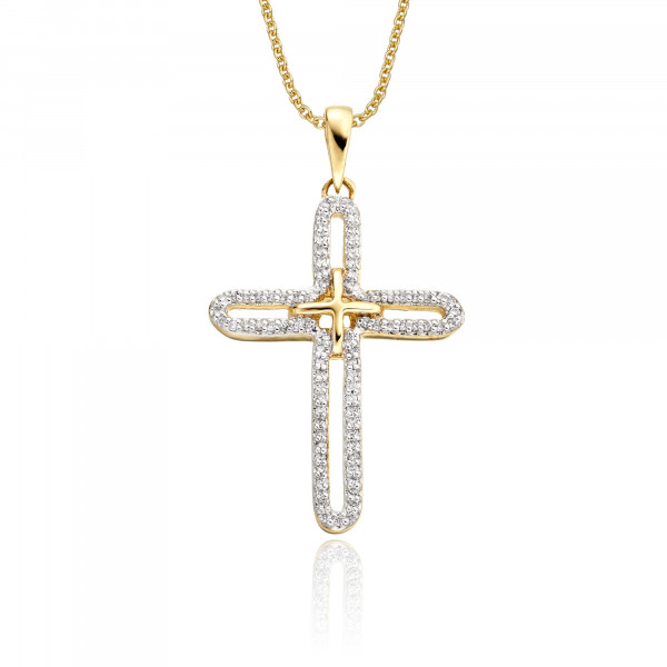 Eternity Diamond Cross Pendant 0.25ct In 9K Yellow Gold