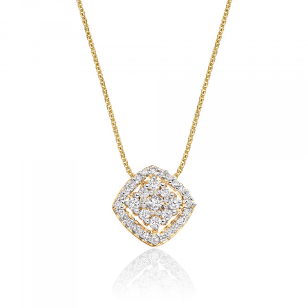 Cushion Shape 0.25ct Cluster Diamond Pendant In 9K Yellow Gold