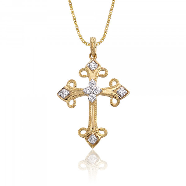 Diamond Cross Pendant 0.25ct In 9K Yellow Gold