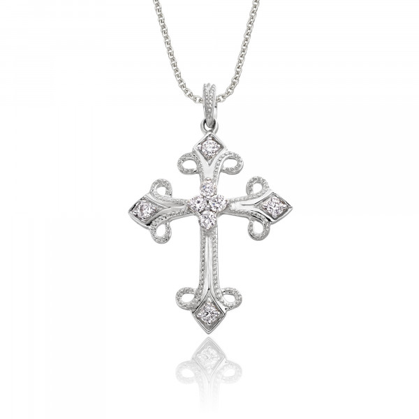 Diamond Cross Pendant 0.25ct In 9K White Gold