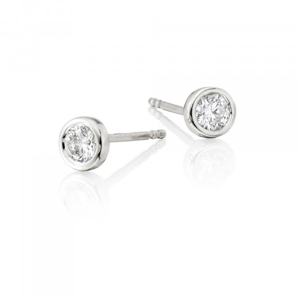 Solitaire 0.30ct Bezel Set Round Diamond Studs In 18K White Gold