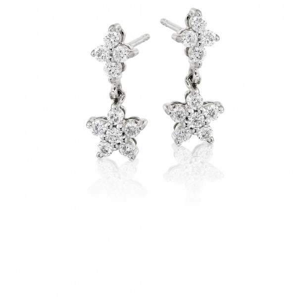 Flower Drop 0.50ct Diamond Earrings In 18K White Gold