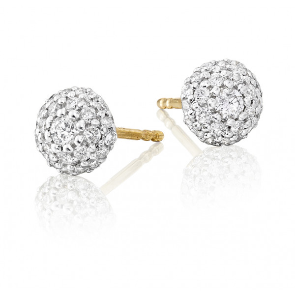 Round Diamond Cluster Earrings 0.35ct Dome Studs 9K Yellow Gold