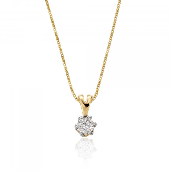 Solitaire 0.20ct 6 Claw Round Diamond Twirl Pendant In 9K Yellow Gold