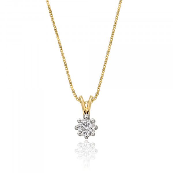 Solitaire 0.20ct 8 Claw Round Diamond Pendant In 9K Yellow Gold