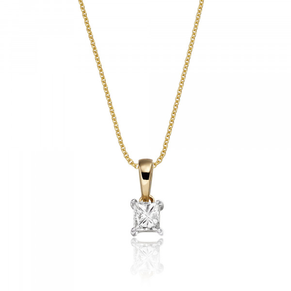 Solitaire 0.20ct 4 Claw Princess Diamond Pendant In 9K Yellow Gold