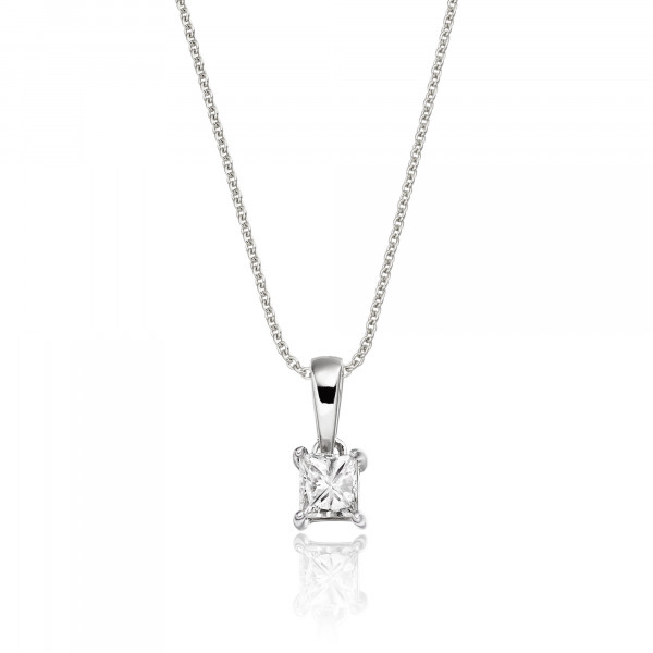 Solitaire 0.20ct 4 Claw Princess Diamond Pendant In 18K White Gold