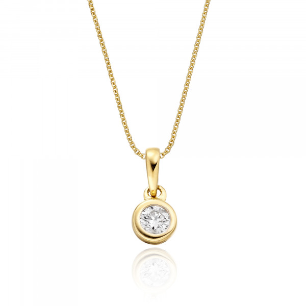 Solitaire 0.20ct Bezel Set Round Diamond Pendant In 9K Yellow Gold
