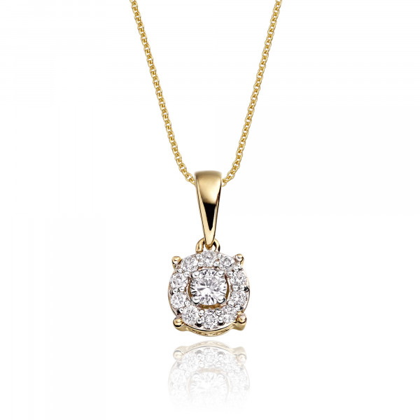 Halo Style 0.25ct Cluster Diamond Pendant In 9K Yellow Gold