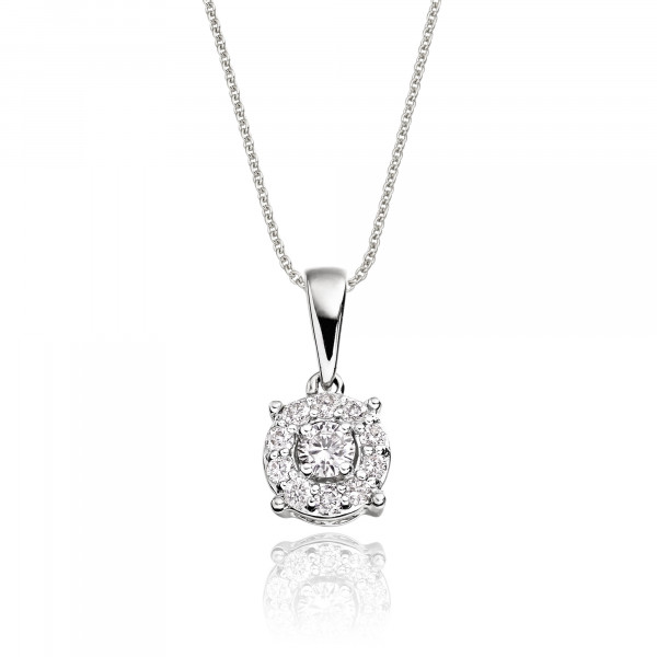 Halo Style 0.25ct Cluster Diamond Pendant In 18K White Gold