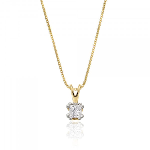 Solitaire 0.20ct Double Claw Princess Diamond Pendant 9K Yellow Gold