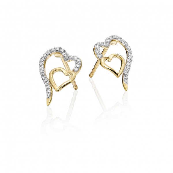 Diamond Heart Earrings 0.15ct Interlocking Hearts in 9K Yellow Gold