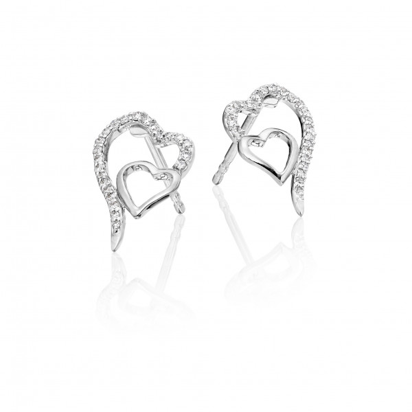 Diamond Heart Earrings 0.15ct Interlocking Hearts in 9K White Gold