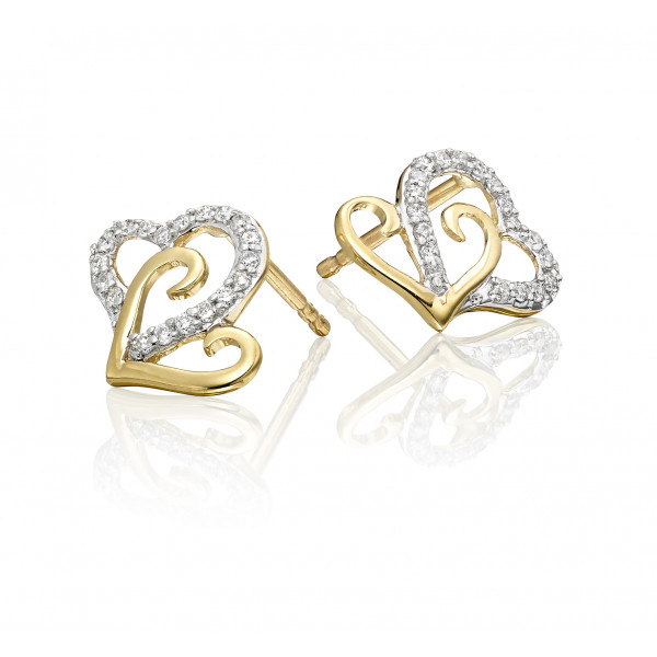 Diamond Heart Earrings 0.15ct Interlocking Heart 9K Yellow Gold