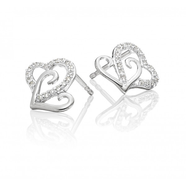 Diamond Heart Earrings 0.15ct Interlocking Heart 18K White Gold