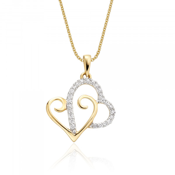 Heart 2 Diamond Heart Pendant 0.12ct Diamond 9K Yellow Gold