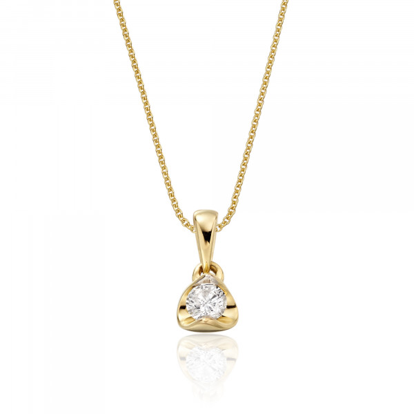 Solitaire 0.20ct Tension Set Round Diamond Pendant In 9K Yellow Gold
