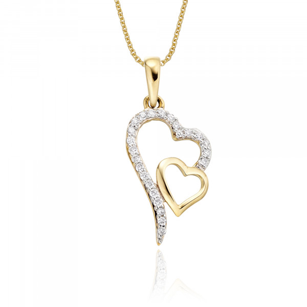 Interlocking Diamond Heart Pendant 0.12ct Diamond 9K Yellow Gold